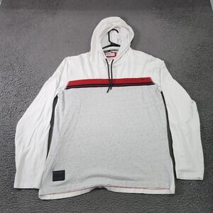 Projek Raw Hoodie Mens Large White Gray Striped Lightweight Pullover Logo Jersey